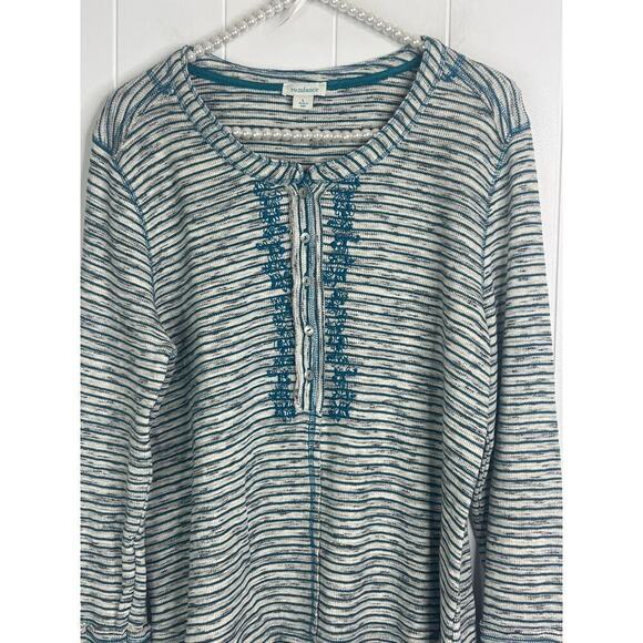 Sundance Cabin Cozy Up Henley Black/White Spaced Dyed with Teal Accents Size L - Picture 3 of 9